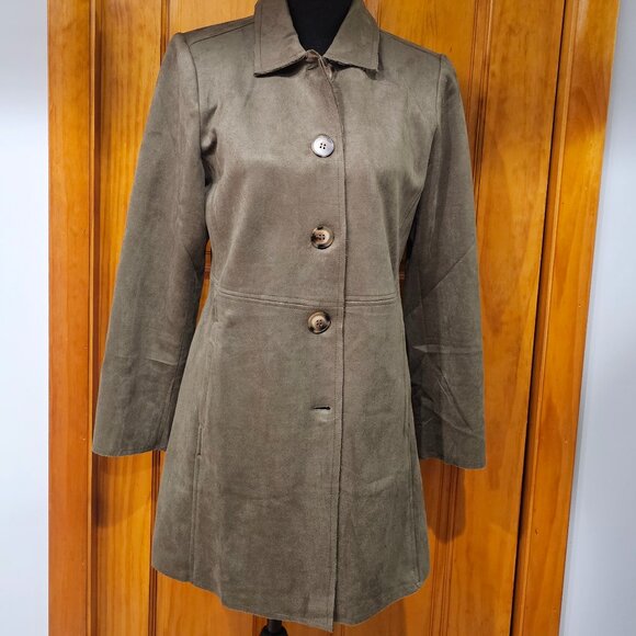 Olive Suede Like Longer Fitted Jacket - Picture 2 of 7